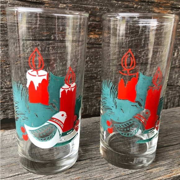 Set of two MCM Christmas drinking glasses mid century modern tumbler water glass - Picture 3 of 11